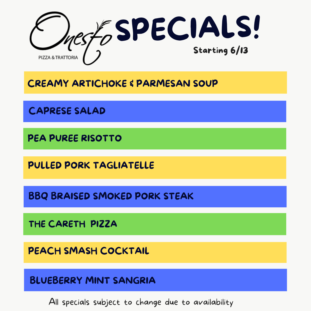 Weekly Specials - Please call for more info